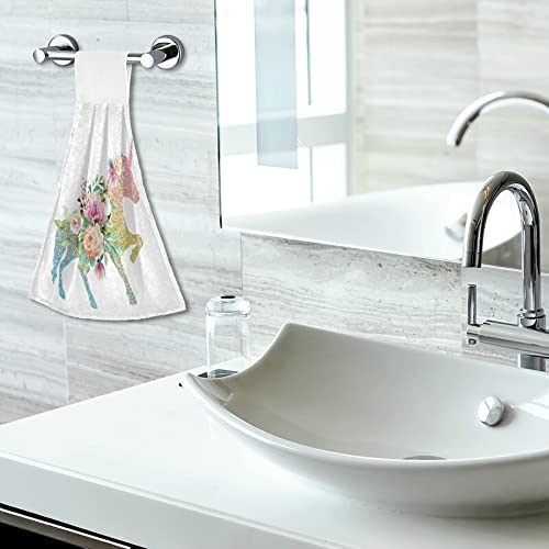 Kocoart Unique Unicorn Kitchen Towels Colorful Flowers Floral Bathroom Hand Towel Hanging Tie Towel With Loop 2Pcs Soft Absorbent Dish Cloth Fingertip Towel For Oven Stove Handle Tabletop #TOP5