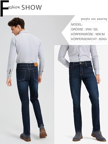 Thermal Stretch Jeans for Men Fleece Lined Winter Pants Regular Fit Business Casual4