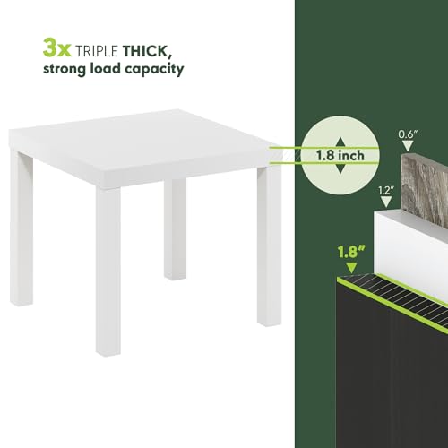 Furinno Classic Side Table, Square Modern End Table with 1.8 Thick Tabletop, Simple Night Stand, Bedside Table, Toolless Assembly, for Living Room, Bedroom, Plain White - image 4