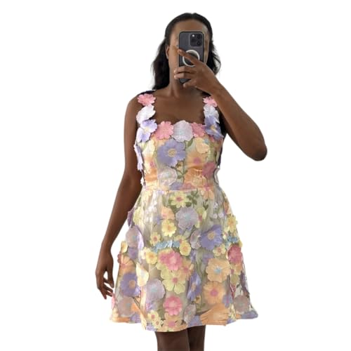 Robe de soirée à fleurs 3D pastel confortable et facile à enfiler avec son zip