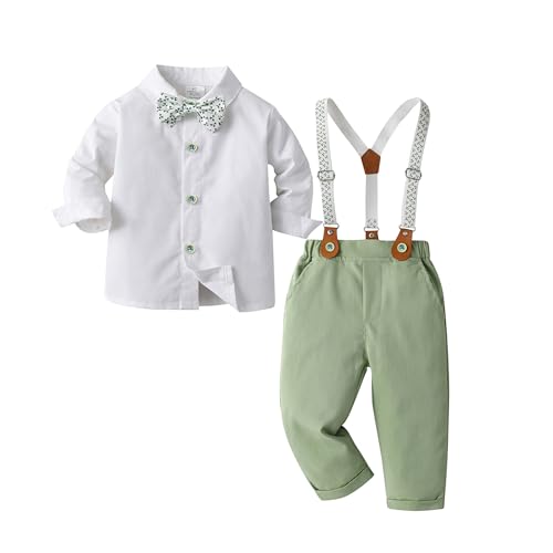 Image of Boarnseorl Baby Boys Pants Sets, Infant Long Sleeve Shirt + Pants + Bow Tie + Suspenders Outfits