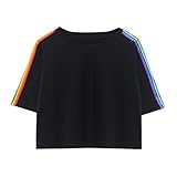 TUDUZ T-Shirt Damen Sommer Kurzarm O-Ausschnitt Zweiteiler Shorts und Top Sets Urlaub Strand Regenbogen Drucken Crop Tops Bluse