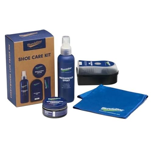 Blundstone Shoe Care Kit for Leather Boots – Includes 50ml Renovating Cream, Buffing Cloth, 125ml Waterproof Spray and Polishing Pad – Footwear Conditioner, Surface Guard & Polish Solution, Brown