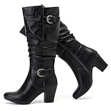 Ruiee Knee High Boots for Women Slouchy Chunky Heel Long Boots Pointed Toe Comfort and Fashion Fall Winter Woman Boot.230301 Black LPU Size9