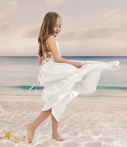 Boho Flower Girls Dress Tulle Backless Ruffle Girls Dress for Beach Wedding Tiered Flowy Party Maxi Gown3