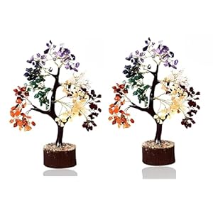 Seven Chakra Crystal Tree|7 Colorful Crystals Tree For Living Room Bedroom Dining Room Office Home Décor Showpiece Bonsai Money Tree Gift Gemstone Reiki Healing Positive Energy (100 Beads)