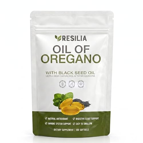 Resilia Softgels with Black Seed Oil 6000mg – Premium Grade Oregano Oil Capsules for Immune & Digestive Support – Non-GMO, Gluten-Free Softgels – Natural Herbal Wellness Supplement (180 Count)
