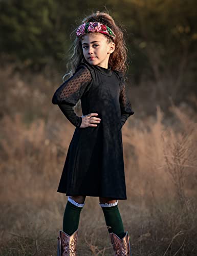 Arshiner Girls Special Occasion Dress Contrast Mesh Panel Tunic Dress Black For 6-7 Years #TOP2
