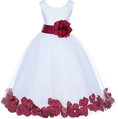 Image of ekidsbridal White Floral Rose Petals Flower Girl Dress Birthday Girl Dress Junior Flower Girl dresses 302s