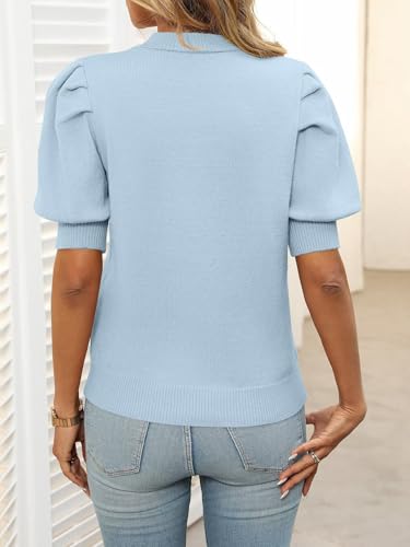 Image of Ahtyeo Women's Puff Short Sleeve Sweater Tops 2025 Spring Summer Trendy Crew Neck Casual T Shirts Pullover Blouses