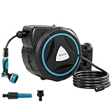 Outsunny Enrouleur Tuyau Arrosage Mural Automatique 23+2m   Dévidoir Automatique Pistolet d'Arrosage 10+2 Modes   Solution d'Irrigation Rétractable et Flexible pour Jardin, Nettoyage Voiture, Bleu