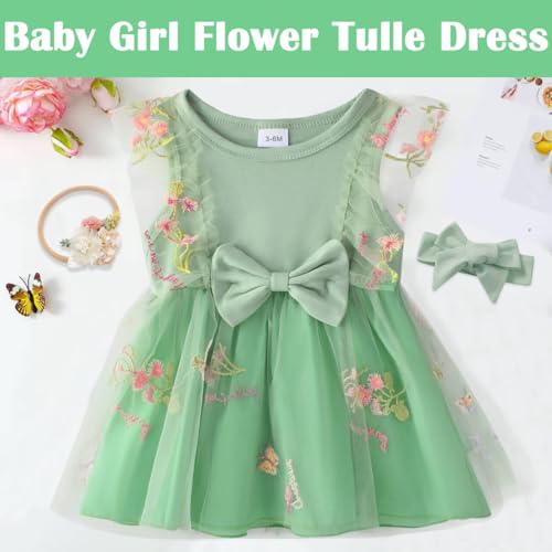 Baby Girl Birthday Flower Dress Lace Tulle Dress with 2 Hair Bows Party Clothes Photo Shoot for 0-18 Months3