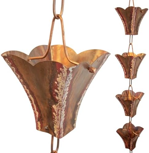 Nutshell Stores Large Square Cups Copper Rain Chain - Copper - 14 Feet