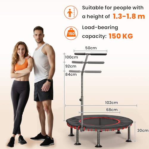 LIFERUN Indoor Fitness Trampoline | Gepolsterde Beschermhoes | Tot 150 kg Belastbaar | 3 Verstelbare Handgreephoudingen | Zonder Installatie | voor Kinderen Volwassenen | Mini Ø102 cm | Thuis - Afbeelding 3