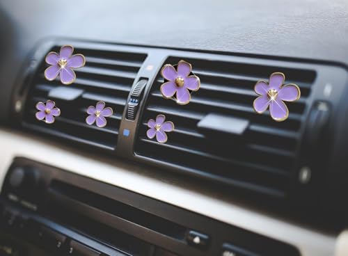 Image of 6pcs Daisy Flower Car Air Vent Clips with Fragrance Pads, Purple | Car Air Outlet Freshener Clip, Charm Car Inter Decor, Air Conditioning Outlet Clip Car Air Freshener Dashboard Accessories