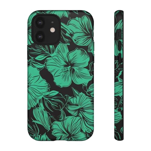 Coque iPhone 12 rigide mate motif floral hawaïen vert coque antichoc mince et légère