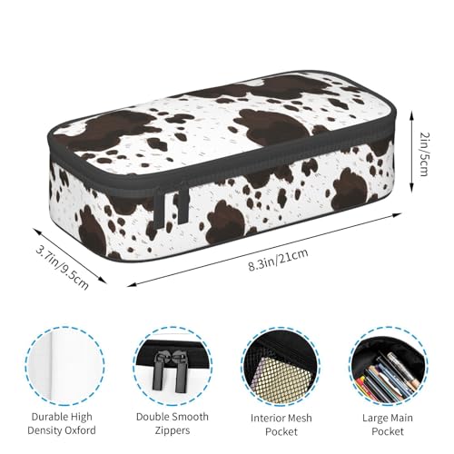 Image of Western Cow Print Pencil Case Aesthetic Large Capacity Pen Pouch | Storage Bag with Compartments for Travel School Office Organizer