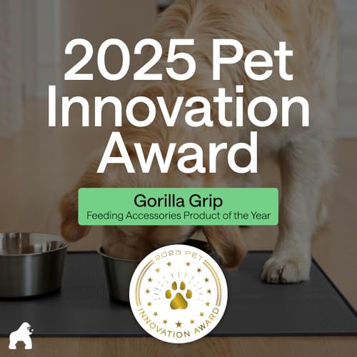 Image of GORILLA GRIP 100% Waterproof Raised Edge BPA Free Silicone Pet Feeding Mat, Dog Cat Food Mats Contain Spills Protects Floors, Placemats for Cats and Dogs Water Bowl, Pets Accessories 16x10, Charcoal