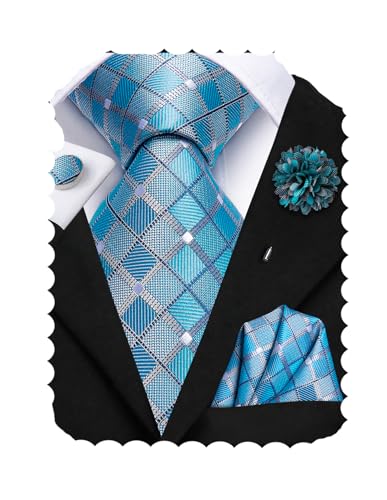 Image of Hi-Tie Men's Tie Lapel Pin Set Pocket Square Cufflinks Formal Woven Silk Tie Sets Wedding Party