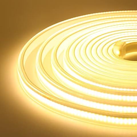 XUNATA 220V Flexible COB LED Strip (1m, Warm White), IP65 Waterproof, 288 LEDs/m High Brightness Rope Light with On/Off Switch Power Cord UK Plug Cover