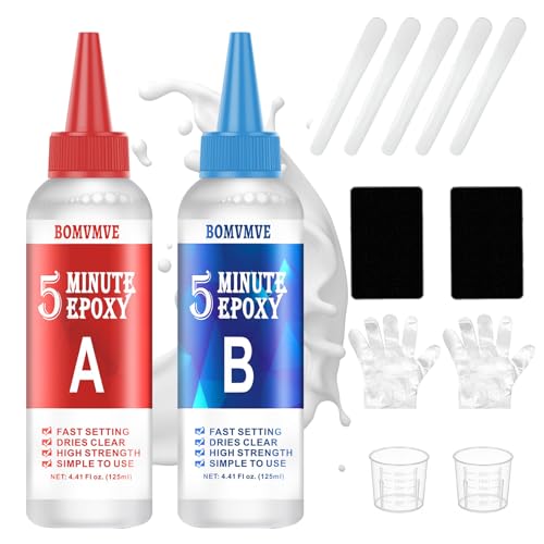 Colle Epoxy Bi-composant 2 x 125 ml, 5 Minutes Colle Epoxy, Rapide Transparent Coll-e bi Composant, Adhésif Extra, pour le Métal, le Plastique,le Bois,la Céramique,le Verre et Bien D'autres Matériaux