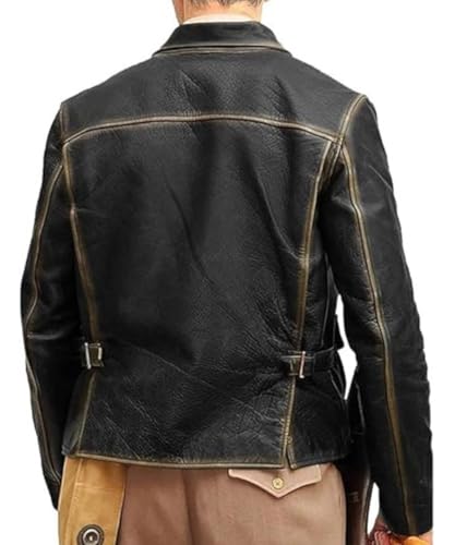 Image of Men's Classic Action Cowboy Distressed Brown Indiana Harrison Vintage Lambskin Bomber Leather Jacket