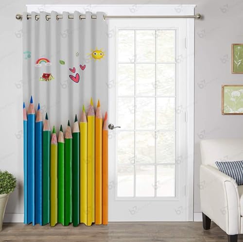 Image of School Curtains for Kids Room with Pencil Colors Theme, Decorative Parde for Playway School, 4x7 Pack of 1 Pc
