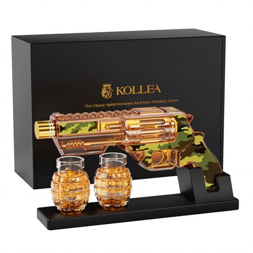 Image of Kollea Camouflage Whiskey Decanter Sets with Grenade Shot Glasses, 21st Birthday Gifts for Men Dad, Gag Gift for Brother, Boyfriend, Personalized Present, Tequila, Bar, Unique Wedding Kit, New Year