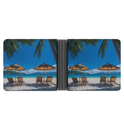 Palm Trees Oceanside in Boracay Island Bifold Wallet for Men Women PU Leather Slim Purse Pocket Wallet with Card Holder