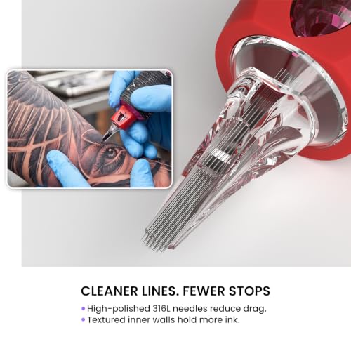 Image of Wormhole Tattoo Needles Rocket 17M1 Needle Cartridge #10 Bugpin 17 Magnum Tattoo Cartridge Needles 20PCS Disposable Finger Ledge Cartridges 3.5MM Taper for Tattoo Gun Tattoo Supplies 1017M1