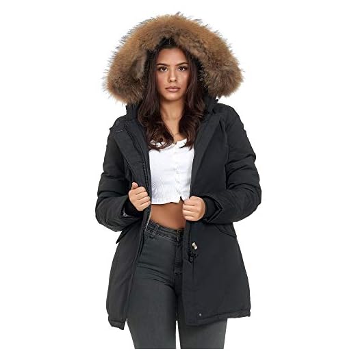 Elara Dam Parka Äkta Pälsjacka Jacka Chunkyrayan XH227-1 Black 42/XL