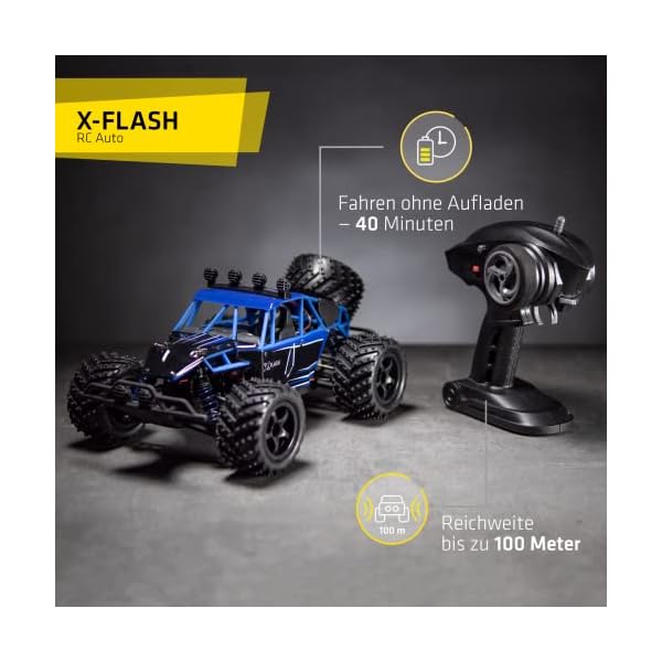 Overmax X-Flash Ferngesteuertes Auto RC Auto, Reichweite von 100 Meter, Geschwindigkeit bis zu 45 km h, Allradantrieb, ÃlstoÃdÃ¤mpfer, verstÃ¤rkte Konstruktion, Beleuchtung, Schwarz-Blau – Bild 5
