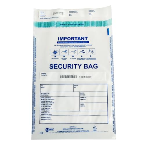 ADSURE Clear Plastic Small Bank Deposit Bags For Cash | Pack of 100 | 9"x12"|Tamper Evident Bags | Write-On Panel and Tear-Off Receipt | Ideal for Cash Handling