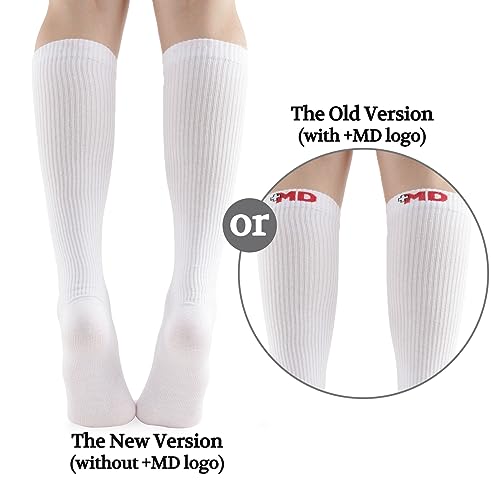 Image of +MD Cotton Compression Socks for Women & Men 4 /6 Pairs 15-20mmHg Knee High for Sports, Travel, Nursing Long Sitting Standing