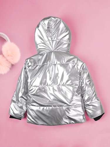Image of KiddoPanti Girls Hooded Puffer Jacket with Front Zip & Pockets