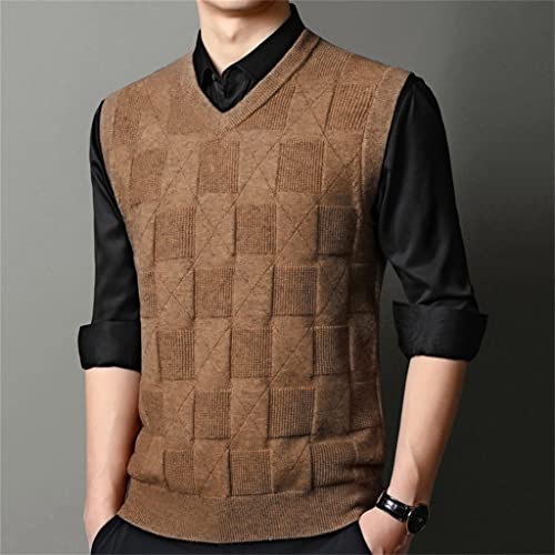 Skreojf Knitted Vest Men's Plaid Middle-Aged Dad Suit Business Casual V-Neck Spring And Autumn Thin Sweater Vest (Color : A, Size : 3Xl Code) #TOP9