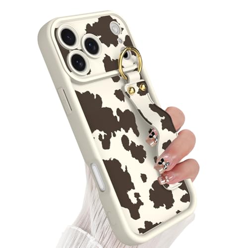 Coque iPhone 17 Pro Max silicone motif vache laiteuse avec dragonne et support