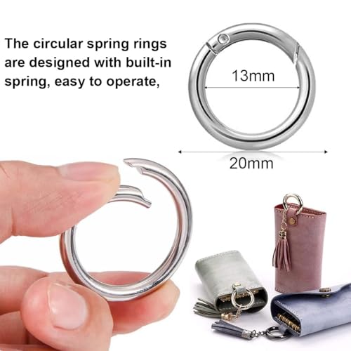 ZUWIJEQ 20 stück Karabiner Rund, Karabinerhaken Rund 20mm, Runder Karabiner Silber, Karabiner Ring, Schlüsselanhänger Ringe für Tasche Schmuck Schlüsselring Hundeleine DIY Handwerk Machen