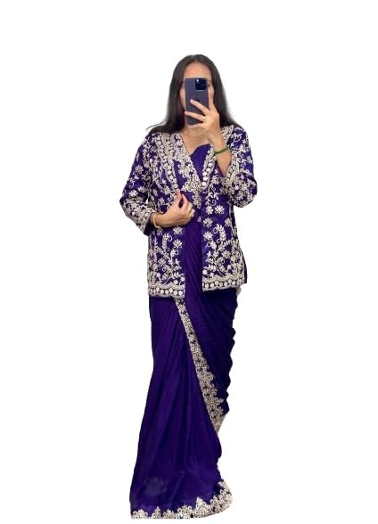 rangoli art Lehengha Saree For Womens And Girls Chinon Silk Fabric With Embroidery Work Stiched Koti With Stiched Blouse-picture-10