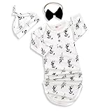 Kislio Newborn Baby Girls Boy Knotted Gown Floral Nightgown Sleeper Gown Swaddle Headband Hat Coming
