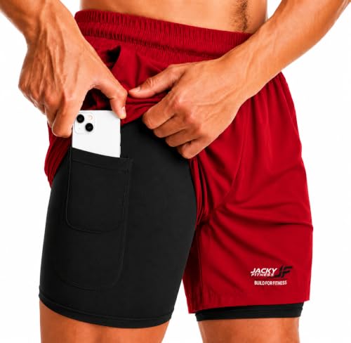 Image of Men's 2-in-1 Dual Layer Workout Shorts with Compression Liner, Phone Pocket, Quick-Dry Athletic Running Shorts for Gym, Training, Sports & Fitness