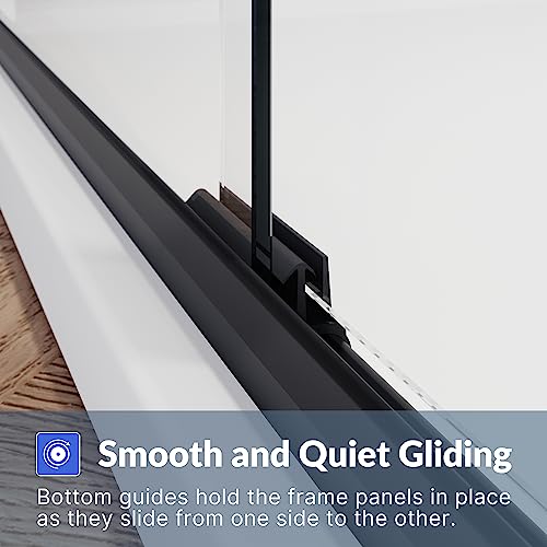 SUNNY SHOWER 58.5-60 in.W x 72 in.H Glass Shower Door, Semi Frameless Double Sliding Shower Door, 1/4" Clear Glass, Black Finish