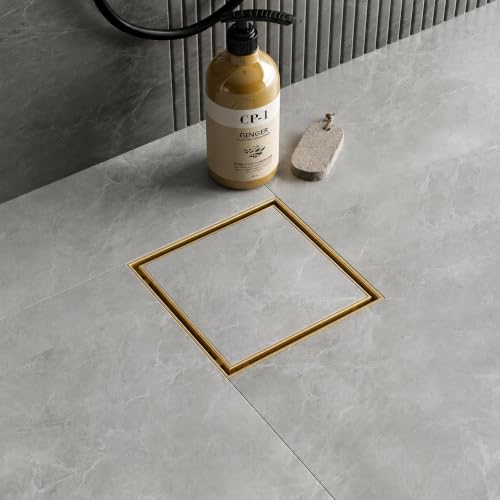 Image of Tapsa Tile Insert Floor Drain | 304 Stainless Steel | Invisible Shower Drain Channel | Shower Drain Channel |Water Drain Channel| Floor Drain with Cockroach Trap | Anti-Rust. (Gold, 5X5)