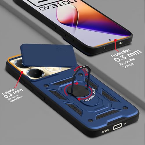 Image of Pikkme Back Cover for Infinix Note 40 5G | 360 Protection Case | Sliding Camera Shield Cover & Ring Holder Stand D10 Tough Armor Bumper Case (Blue)