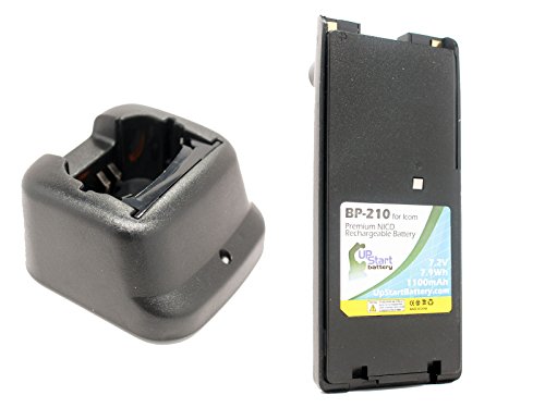 BP-210N Battery and Charger for Icom IC-V8, IC-V82, IC-A6, IC-A24, IC-T3H, IC-A6E, IC-F3GS, IC-F21 Two-Way Radio (1100mAh, 7.2V, NI-CD)