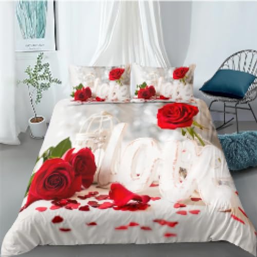 Housse de couette floral cœur rouge 140x210 pour lit double - 2