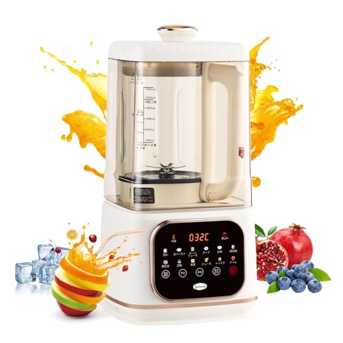 加熱式ミキサー 豆乳メーカー 1500ml大容量 ブレンダー 多機能ジューサー 冷・熱両用一体機 攪拌出力400W 加熱出力800W 防音カバー付き 野菜 果物 スープを煮る 離乳食 豆乳機 乾燥豆でもOK 濾過不要 予約・加熱保温機能搭載 (ホワイト-豆乳メーカー) - SEASAND - 商品画像