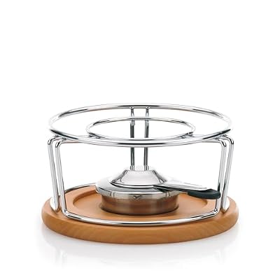 kela Rechaud para fondue de queso con quemador de pasta NATURA, calentador metálico cromado para fondue, recipiente para pasta combustible con posavasos de madera de haya | Ya disponible en tu tienda friki favorita! En mundofriki.es!