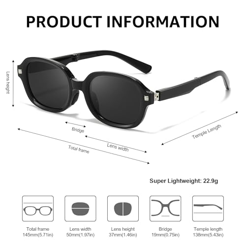 IGnaef® Foldable Polarized Sunglasses for Women Men, Lightweight UV Protection Folding Sun Glasses with Case IF5234