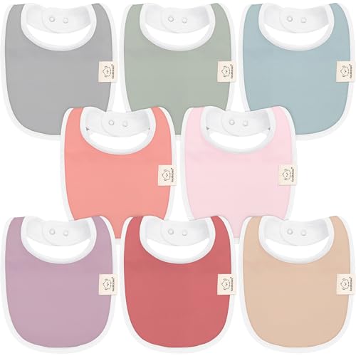 Image of 8-Pack Organic Baby Bibs for Boys, Girls - Soft Cotton Drooling and Teething Baby Bibs, Baby Girl Bibs, Baby Boy Bibs, Baby Drool Bibs for Baby Girl, Boy, Newborn Infant Bibs (Muted Pastel)
